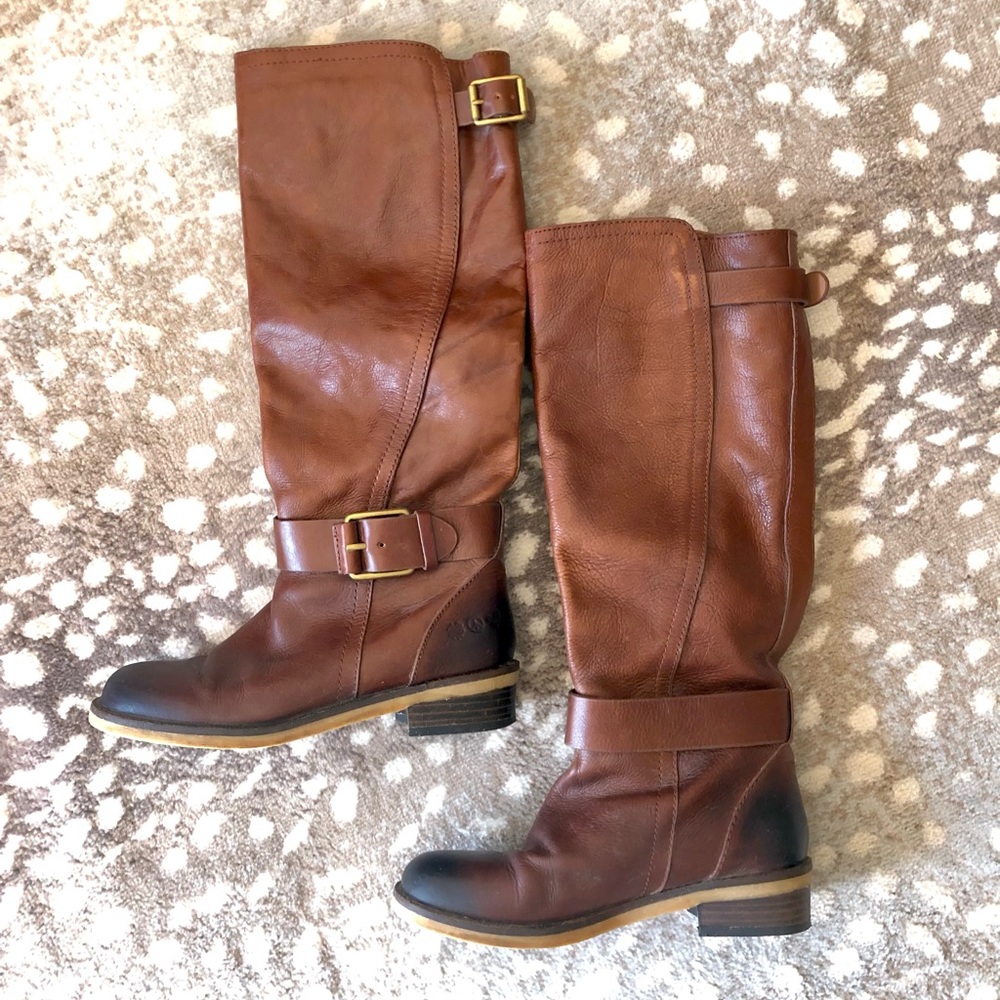Lucky Brand Chestnut Leather Western Moto Riding Boot